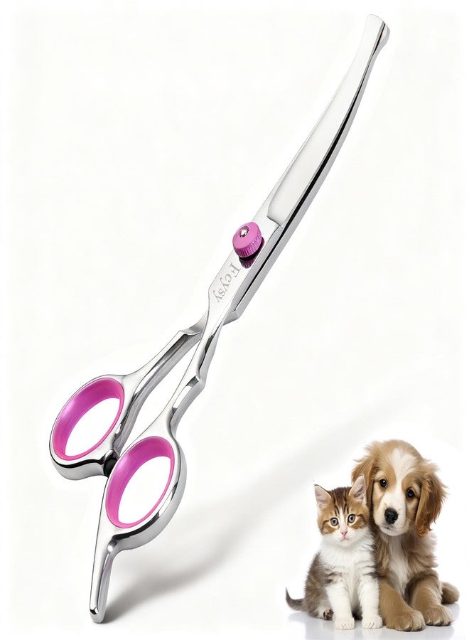 اف سي واي اس واي مقص منحني للعناية بالكلاب، مقص Fcysy للعناية بالحيوانات الأليفة من الفولاذ المقاوم للصدأ برأس دائري آمن، مقص منحني للعناية بالكلاب والقطط للوجه والأرجل والأذنين - وردي - Image 4